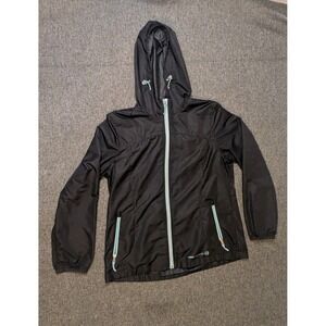Free Country Outerwear Jacket Womens Large Black Hooded Full Zip Rain Coat